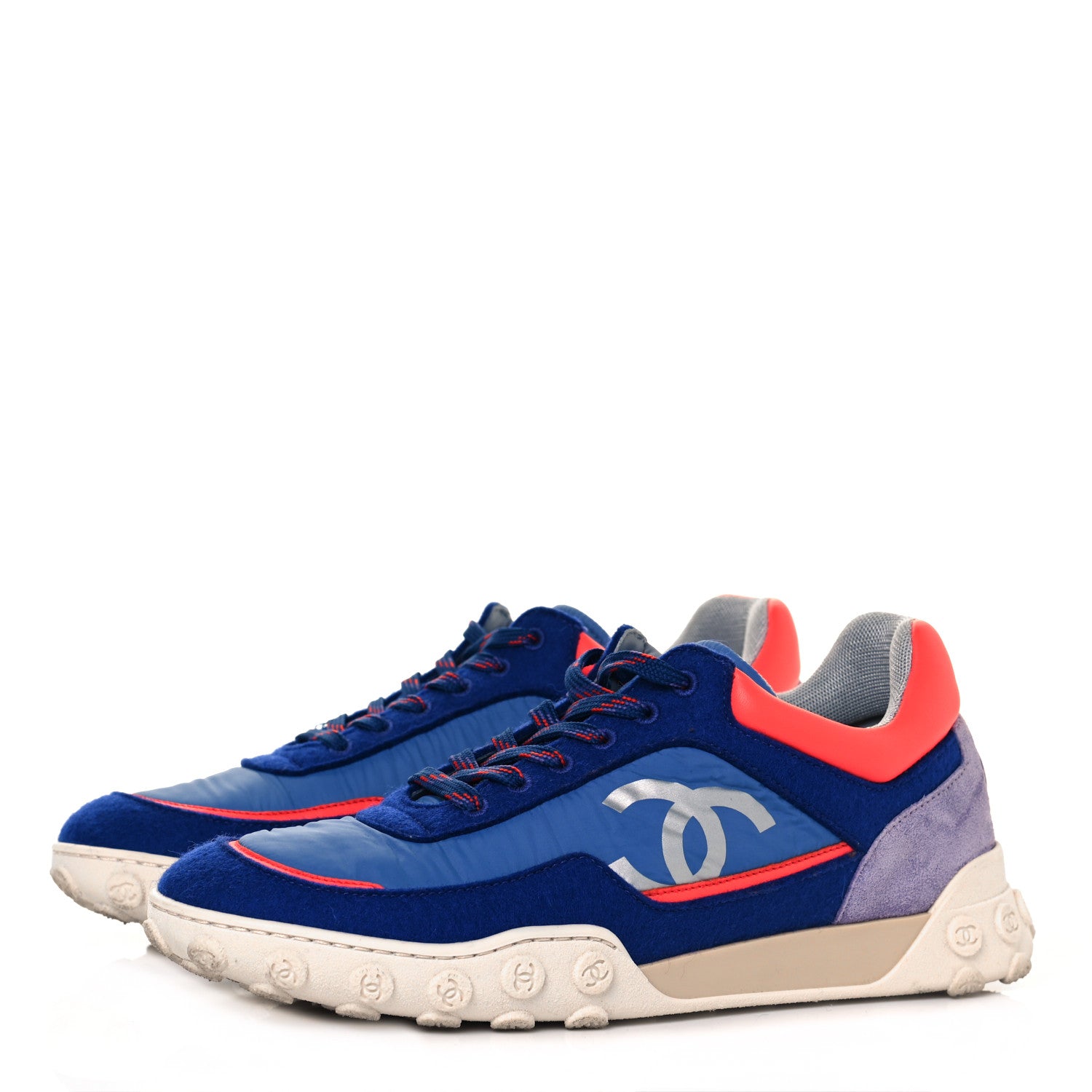 Chanel Wool Nylon Lambskin Suede Calfskin Womens Logo Sneakers 39 Blue Coral 3 of 9