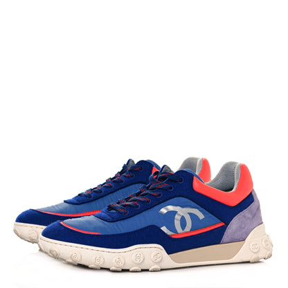 Chanel Wool Nylon Lambskin Suede Calfskin Womens Logo Sneakers 39 Blue Coral 3 of 9