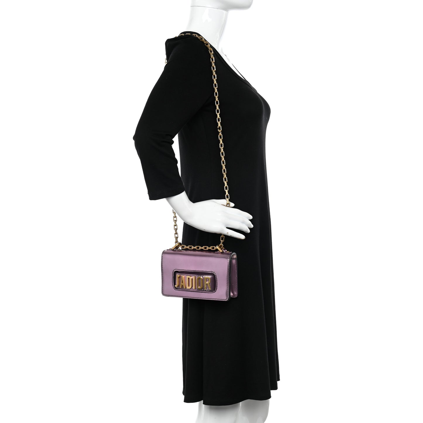 Metallic Calfskin J'Adior Mini Chain Flap Bag Pink