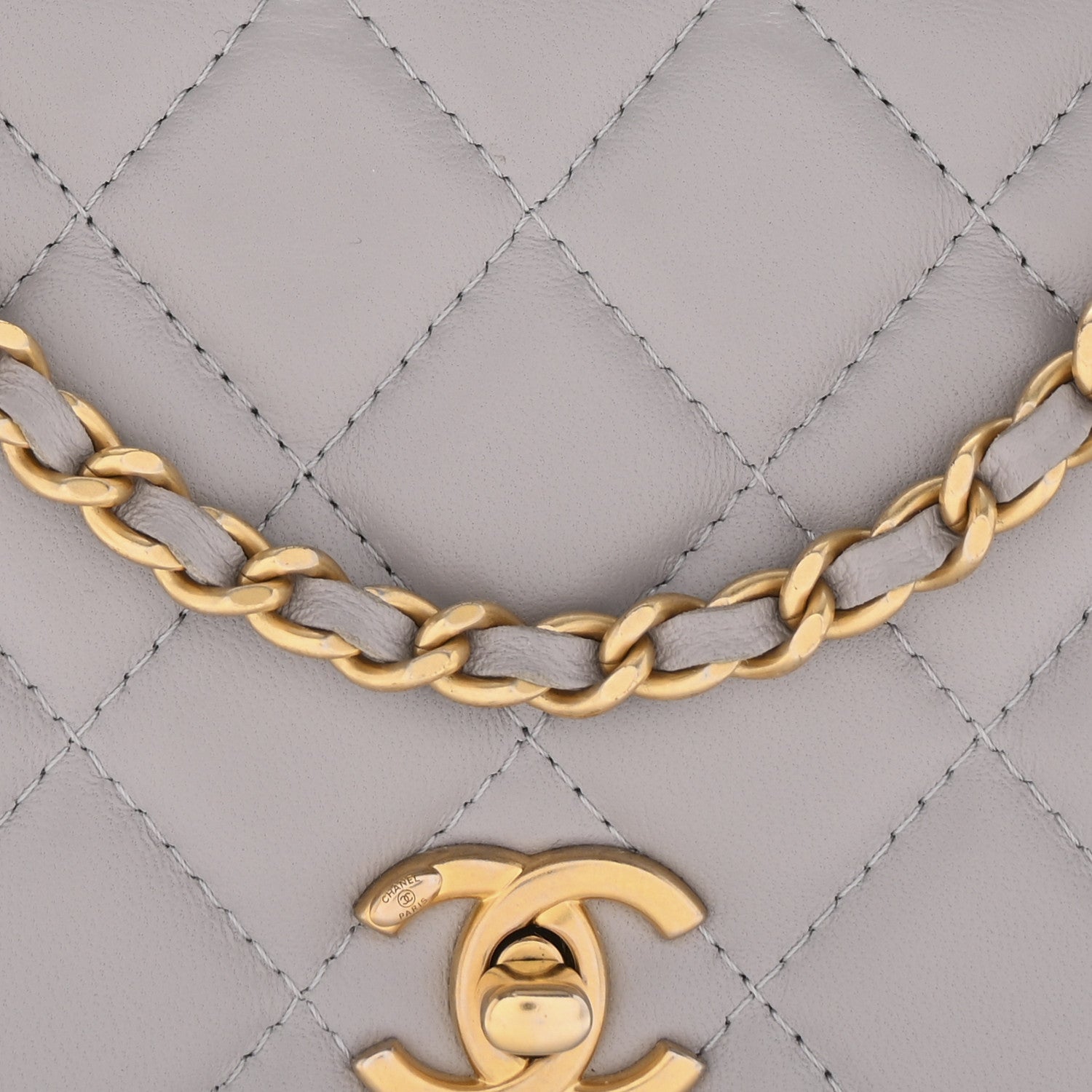 Chanel Lambskin Quilted CC Pearl Crush Wallet on Chain WOC Grey 8 of 10