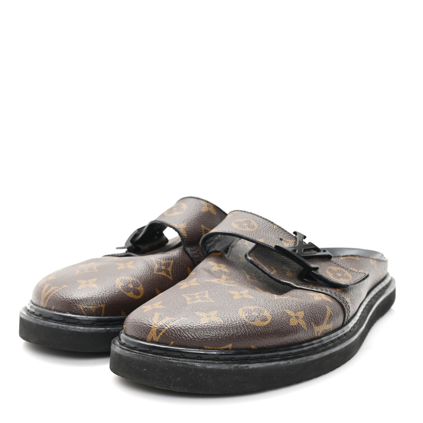 Patent Monogram Mens Cosy Flat Comfort Clog Mules 9 Brown