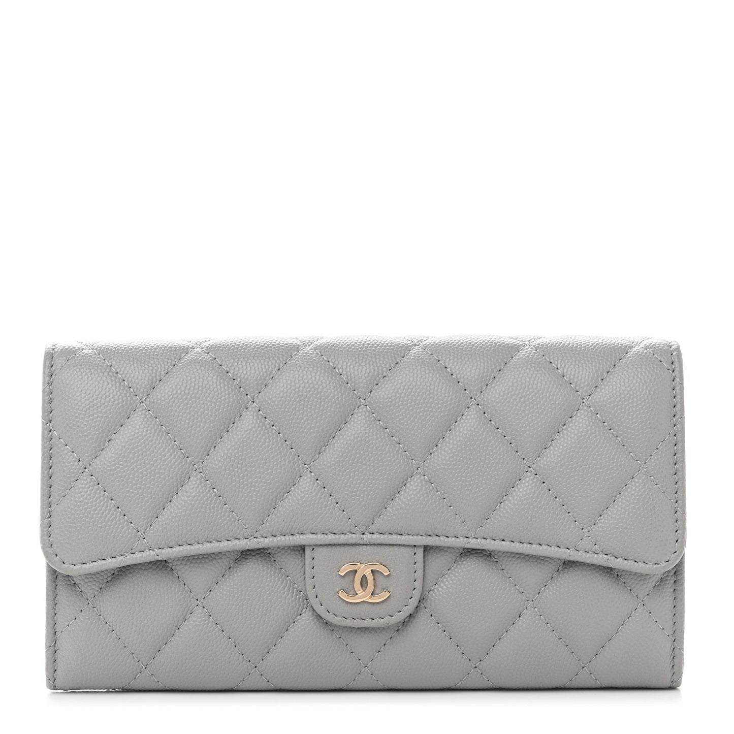 Caviar Quilted Large Gusset Flap Wallet Grey