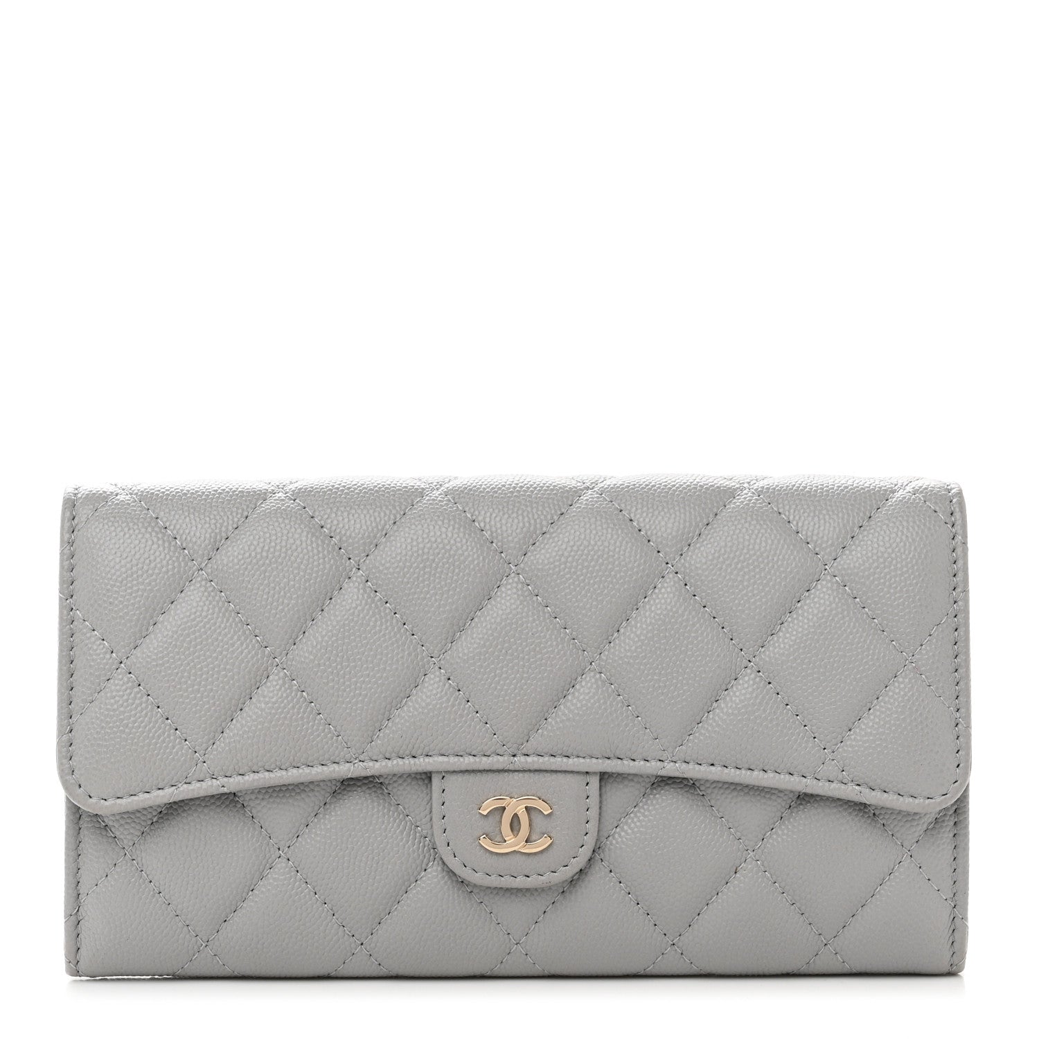 Chanel Caviar Quilted Large Gusset Flap Wallet Grey 1 of 8