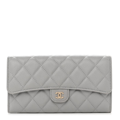 Chanel Caviar Quilted Large Gusset Flap Wallet Grey 1 of 8
