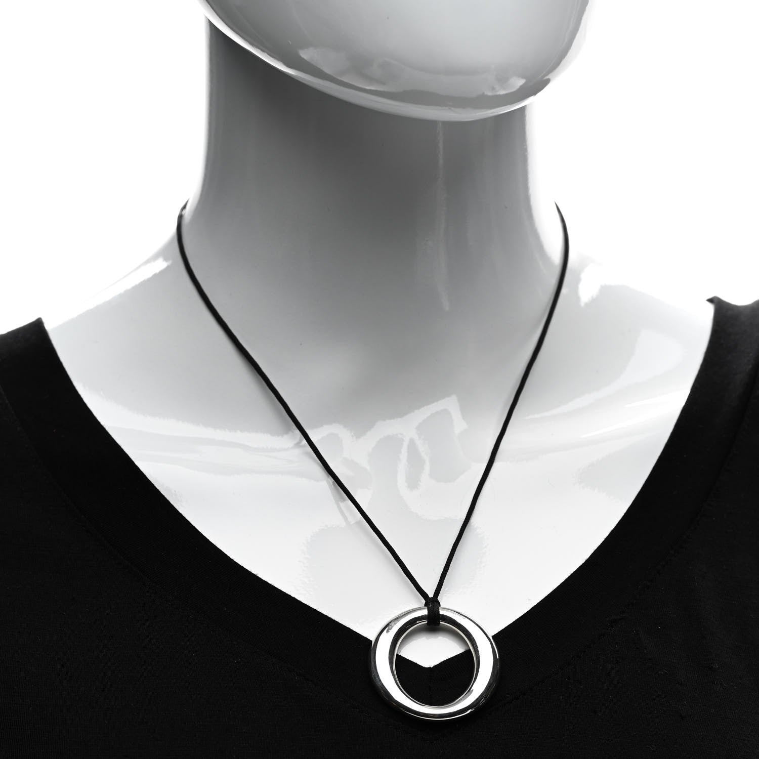 Tiffany Sterling Silver Elsa Peretti Sevillana Circle Cord Necklace 2 of 4