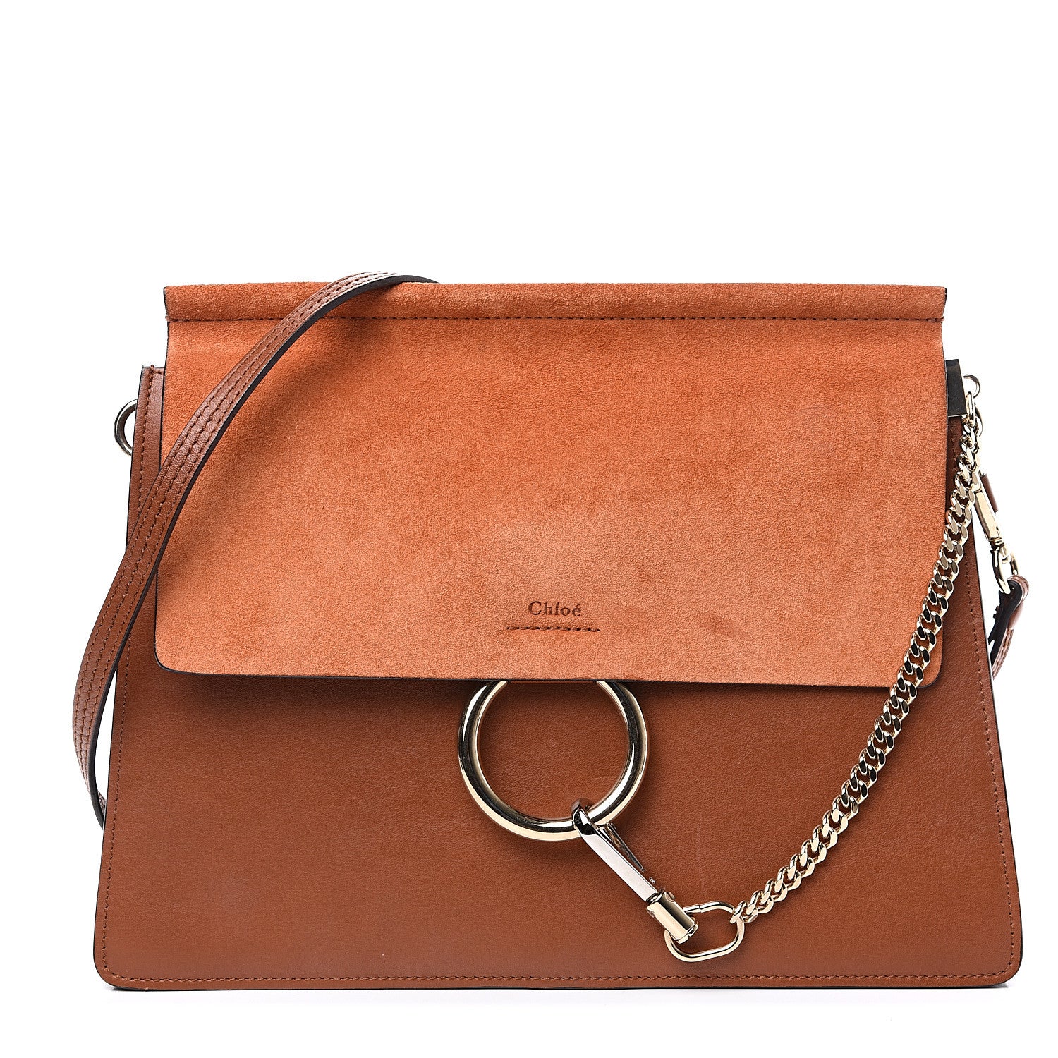 Chloe Suede Calfskin Medium Faye Shoulder Bag Tobacco 1 of 9