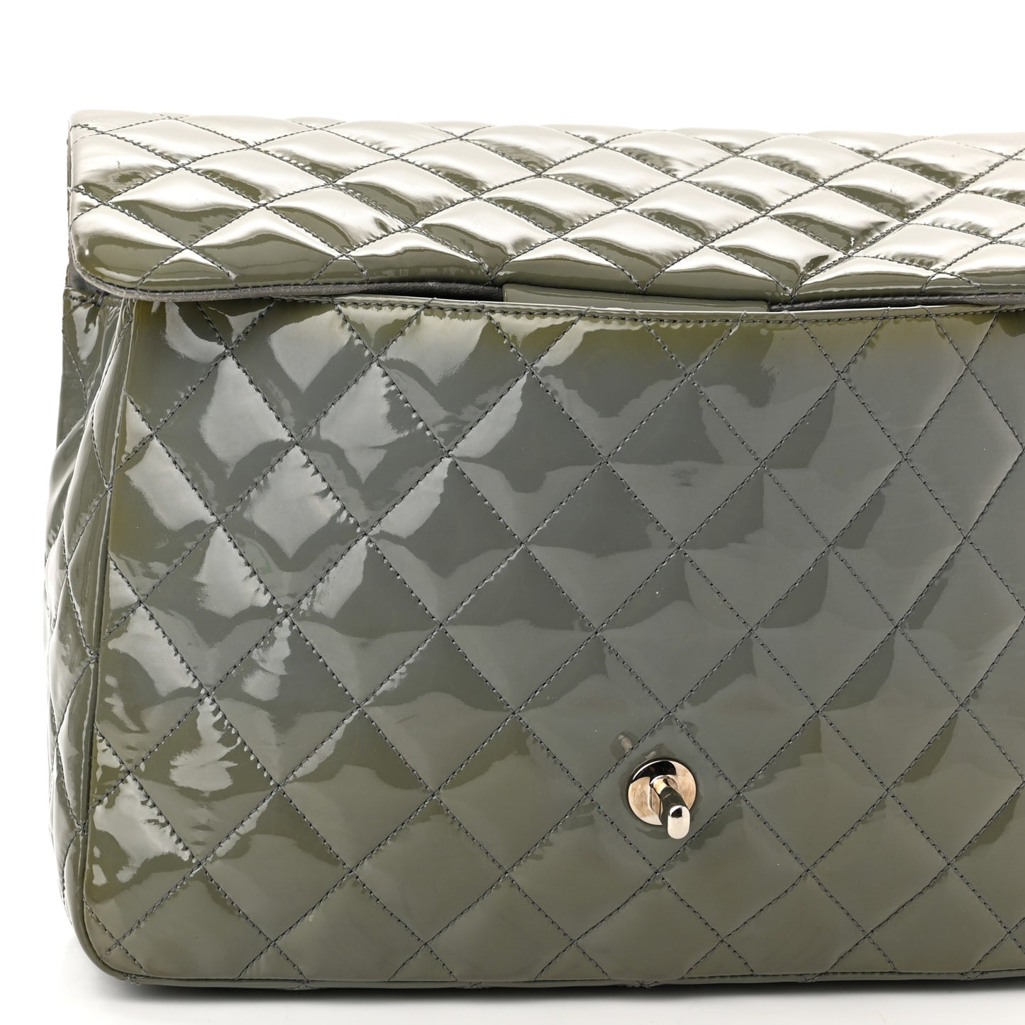 Patent Quilted Jumbo Single Flap Grey