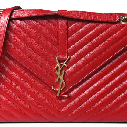 Saint Laurent Grain De Poudre Matelasse Chevron Large Monogram Satchel Lipstick Red 9 of 17