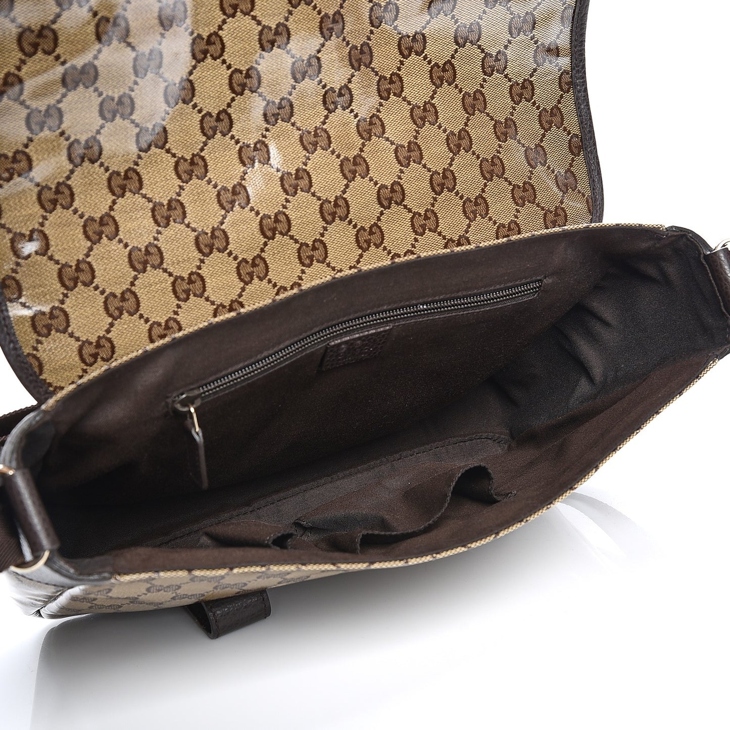 Crystal Monogram Medium Double Buckle Flap Messenger Beige Dark Brown