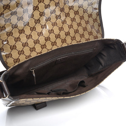 Gucci Crystal Monogram Medium Double Buckle Flap Messenger Beige Dark Brown 5 of 7