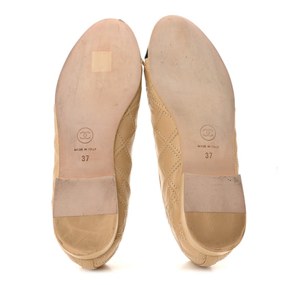 Chanel Lambskin Patent Double Stitched CC Cap Toe Ballerina Flats 37 Beige Black 6 of 10