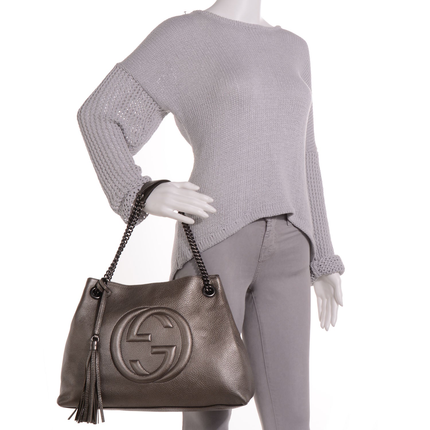 Gucci Metallic Pebbled Calfskin Medium Soho Chain Shoulder Bag Sasso 2 of 7