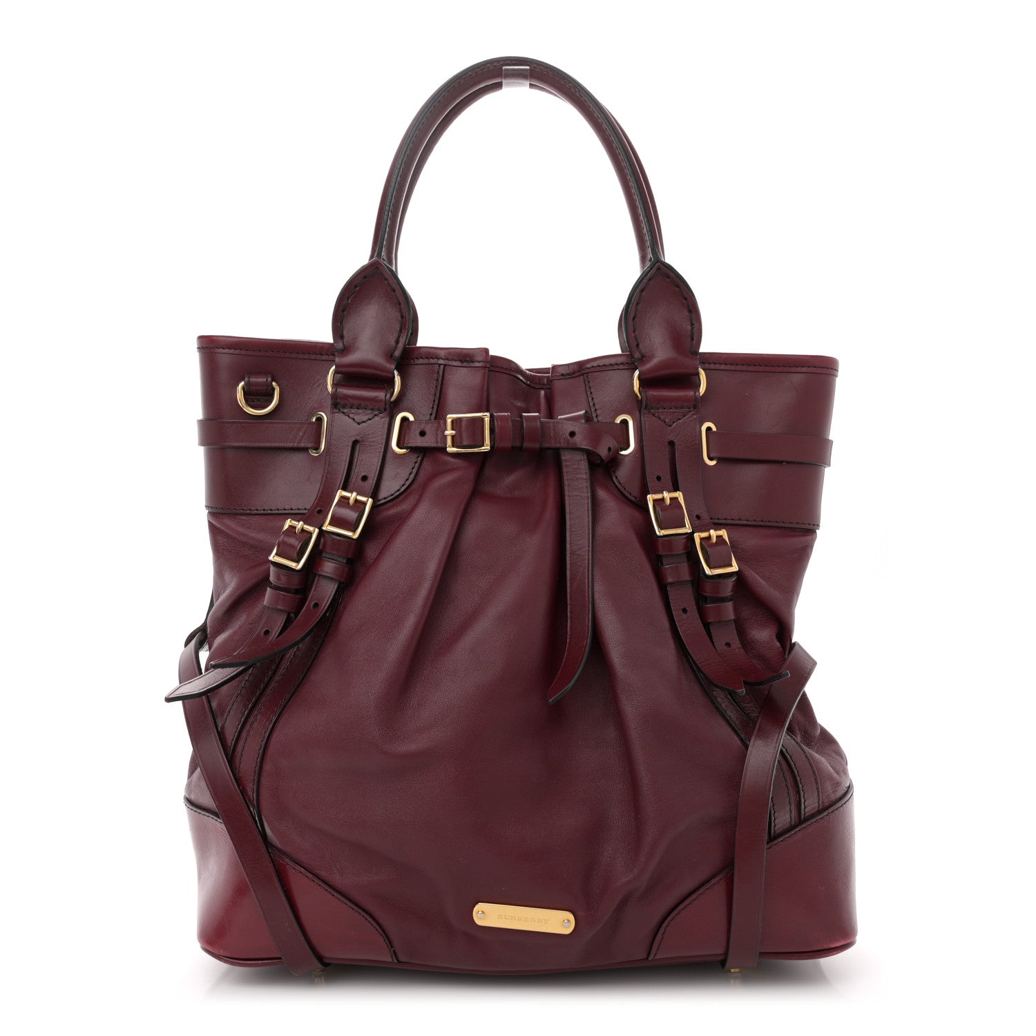 Burberry Lambskin Whipstitch Medium Tote Burgundy 1 of 15