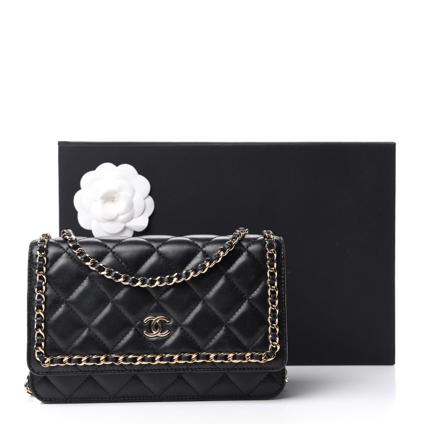 Lambskin Quilted Chain Around Wallet On Chain WOC Black