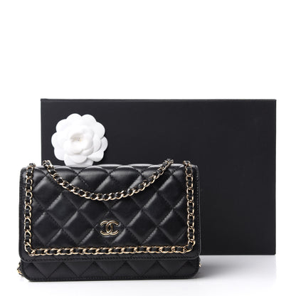 Chanel Lambskin Quilted Chain Around Wallet On Chain WOC Black 19 of 19