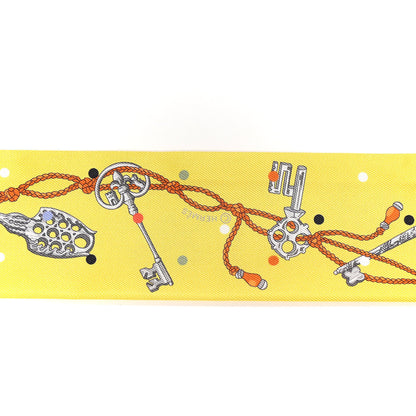 Hermes Silk Calfskin Les Cles A Pois Fringed Twilly Jaune Argent Orange Vif 4 of 4