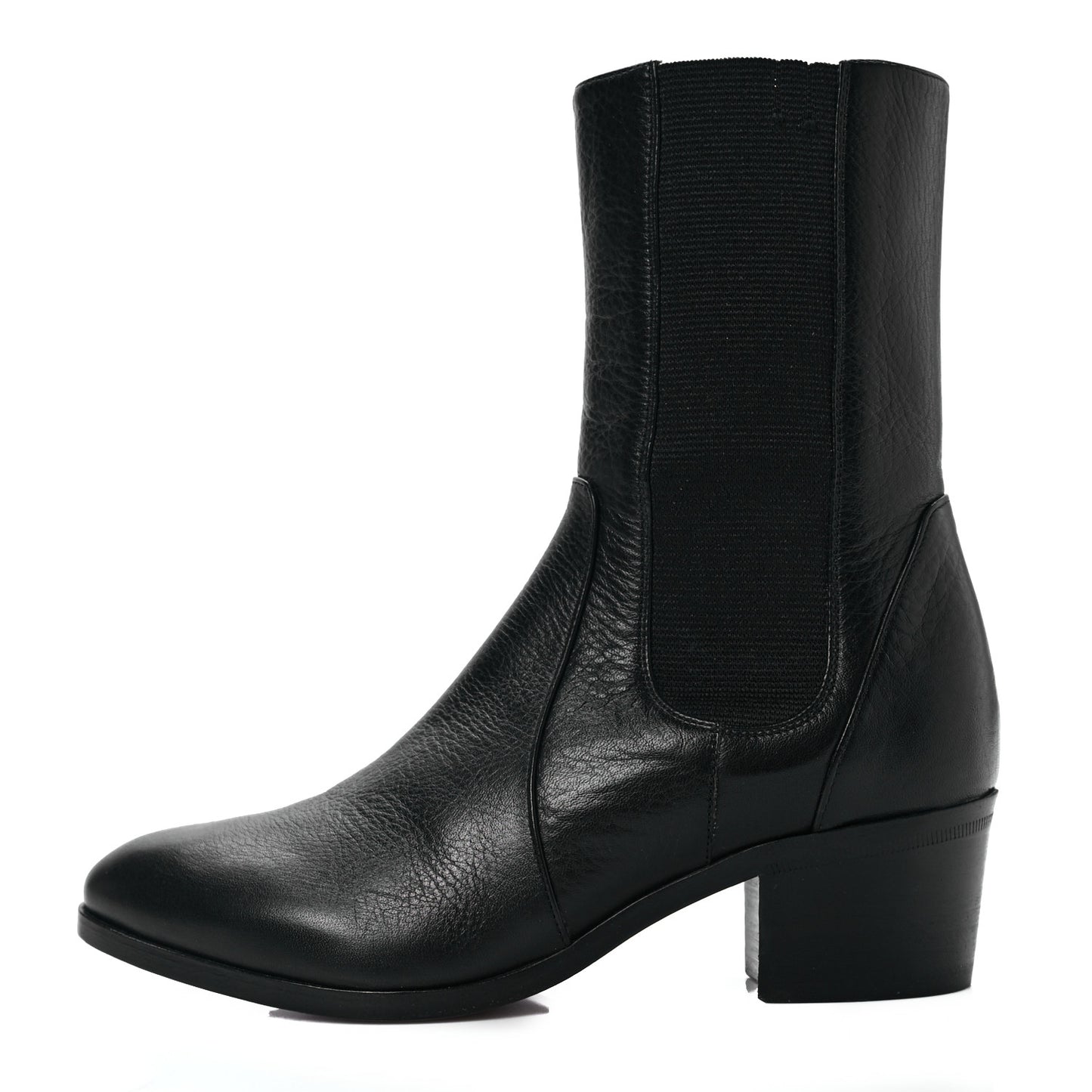 Calfskin Elastic Short Boots 35.5 Black