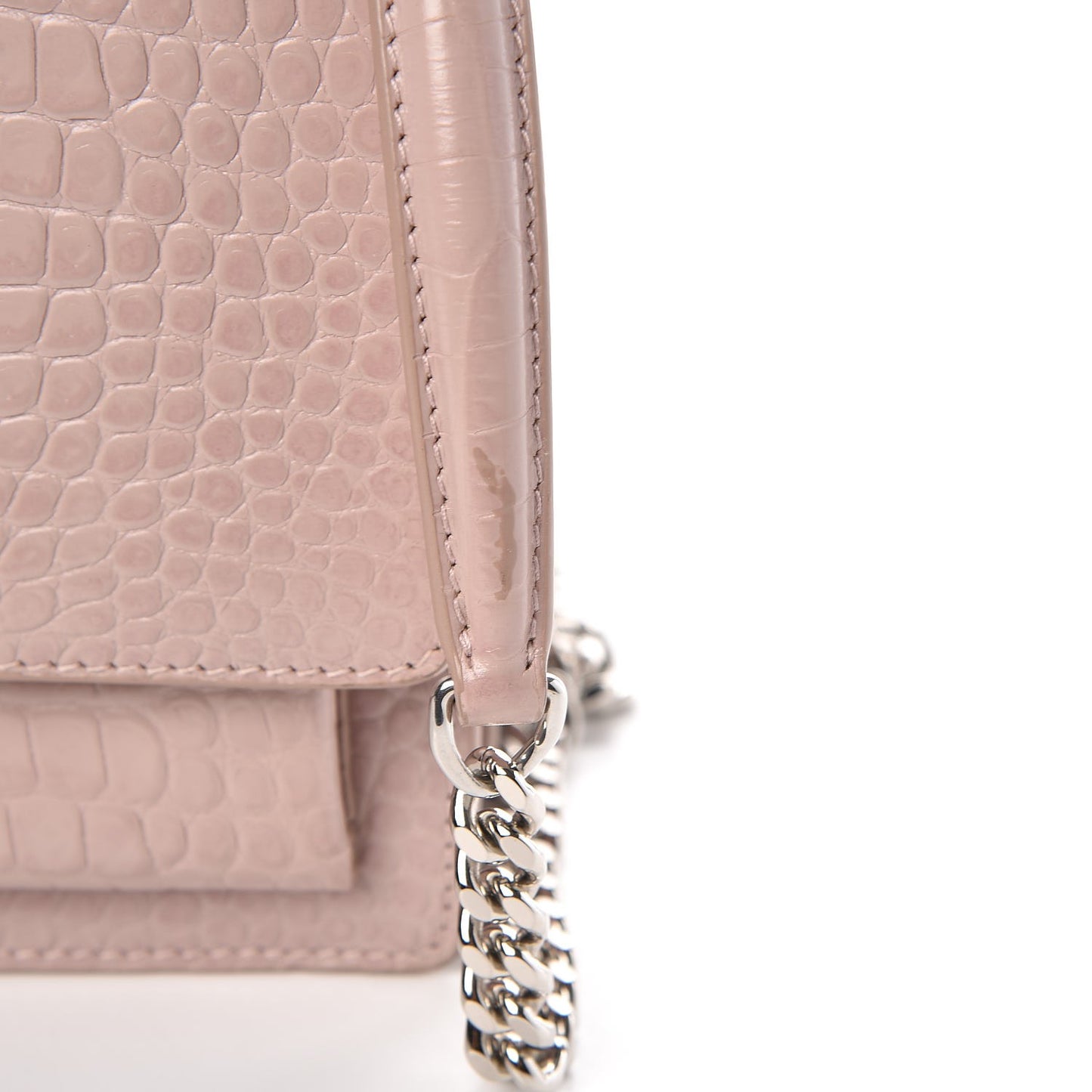 Calfskin Crocodile Embossed Medium Monogram Sunset Powder Pink