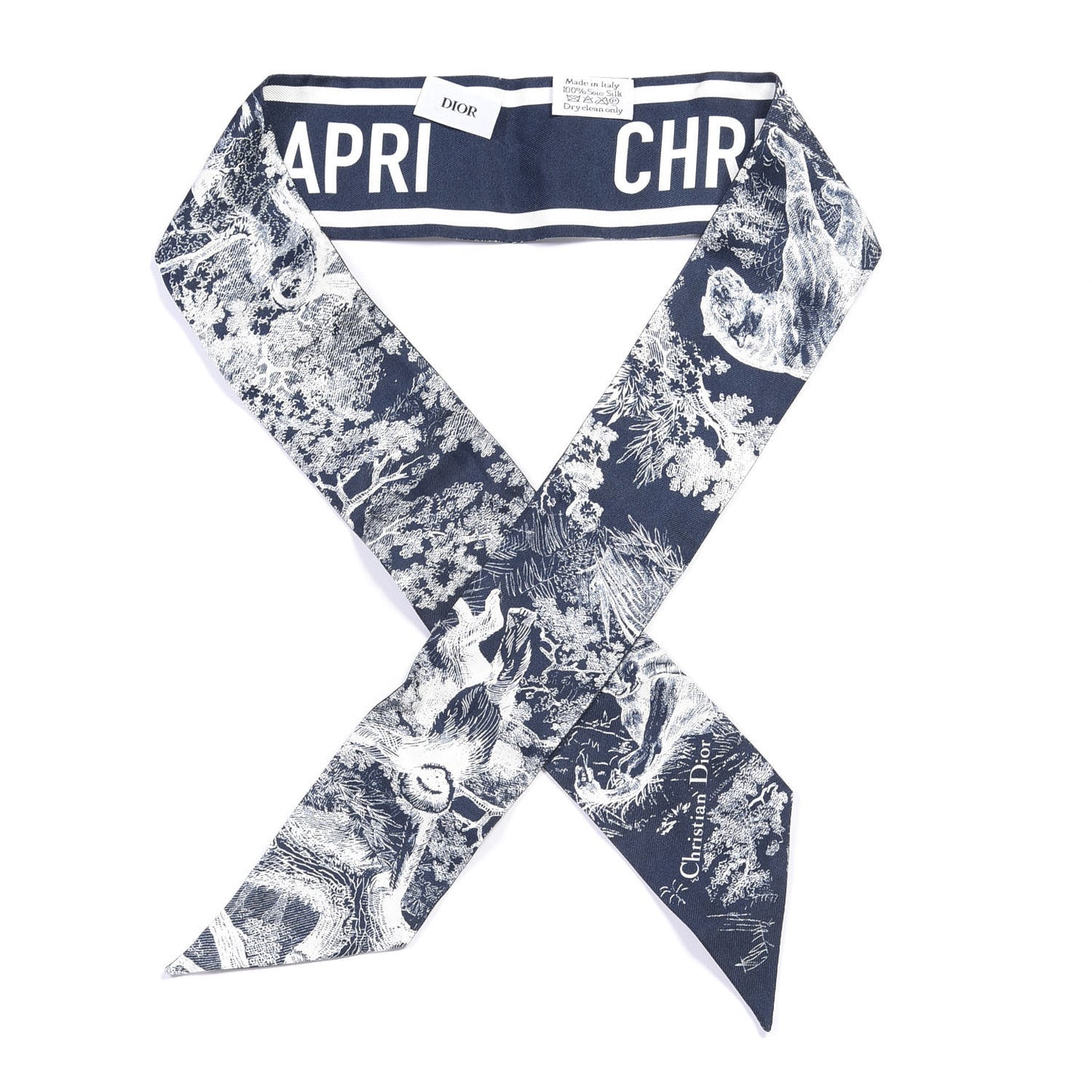 Silk Toile De Jouy Reverse Capri Mitzah Scarf Navy Blue