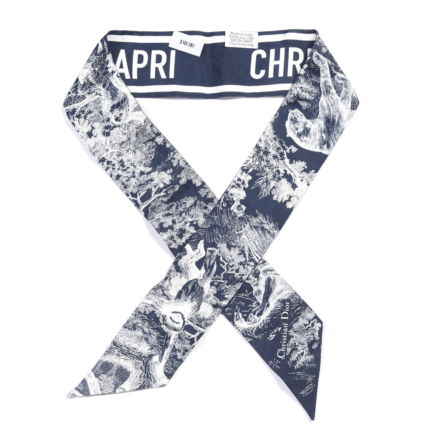 Christian Dior Silk Toile De Jouy Reverse Capri Mitzah Scarf Navy Blue 1 of 3