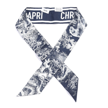 Christian Dior Silk Toile De Jouy Reverse Capri Mitzah Scarf Navy Blue 1 of 3
