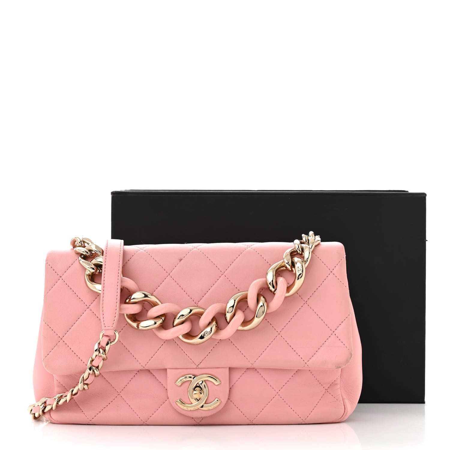 Chanel Lambskin Quilted Resin Bi-Color Chain Flap Bag Pink 13 of 13