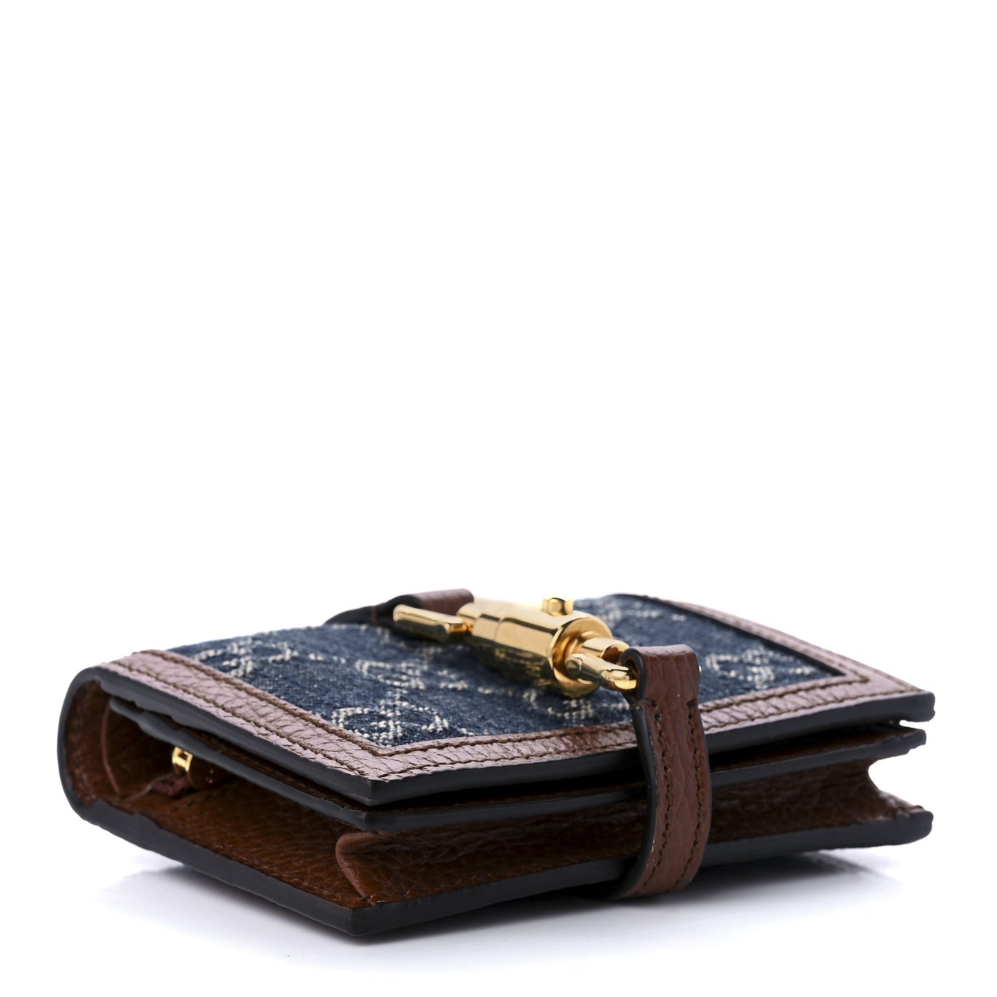 New Denim GG Monogram Jackie 1961 Card Case Blue Tea Cuir
