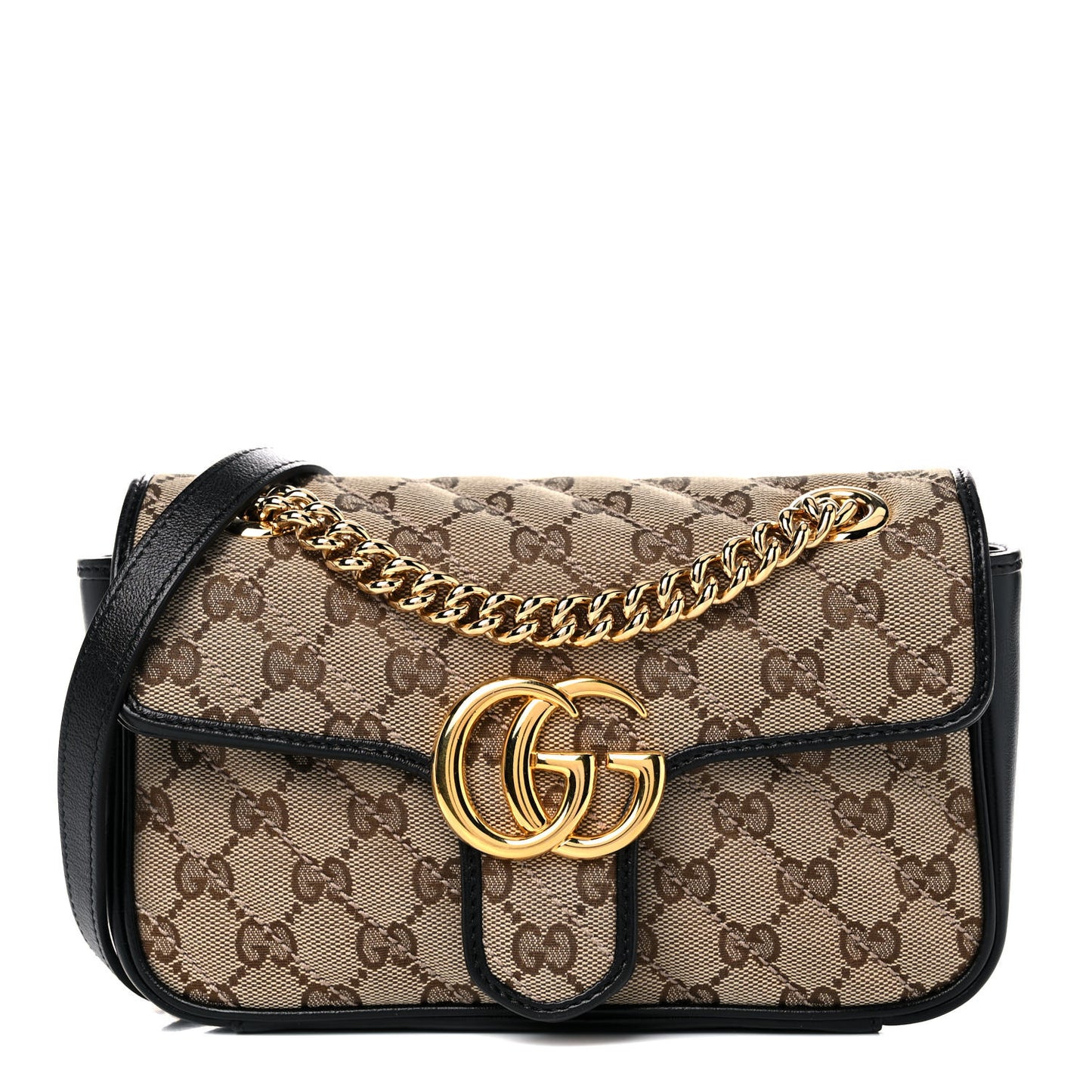 Monogram Matelasse Diagonal Mini GG Marmont Shoulder Bag Beige Black