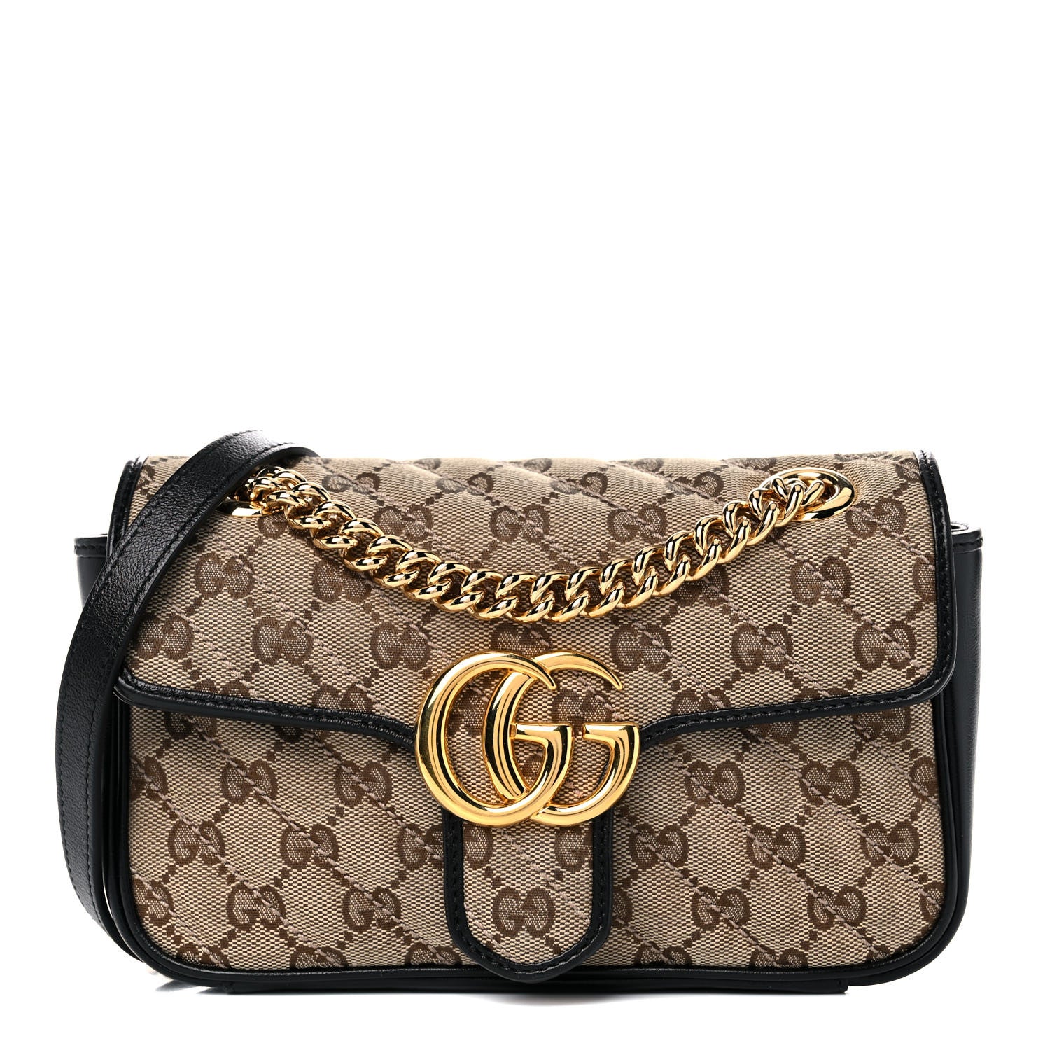 Gucci Monogram Matelasse Diagonal Mini GG Marmont Shoulder Bag Beige Black 1 of 14