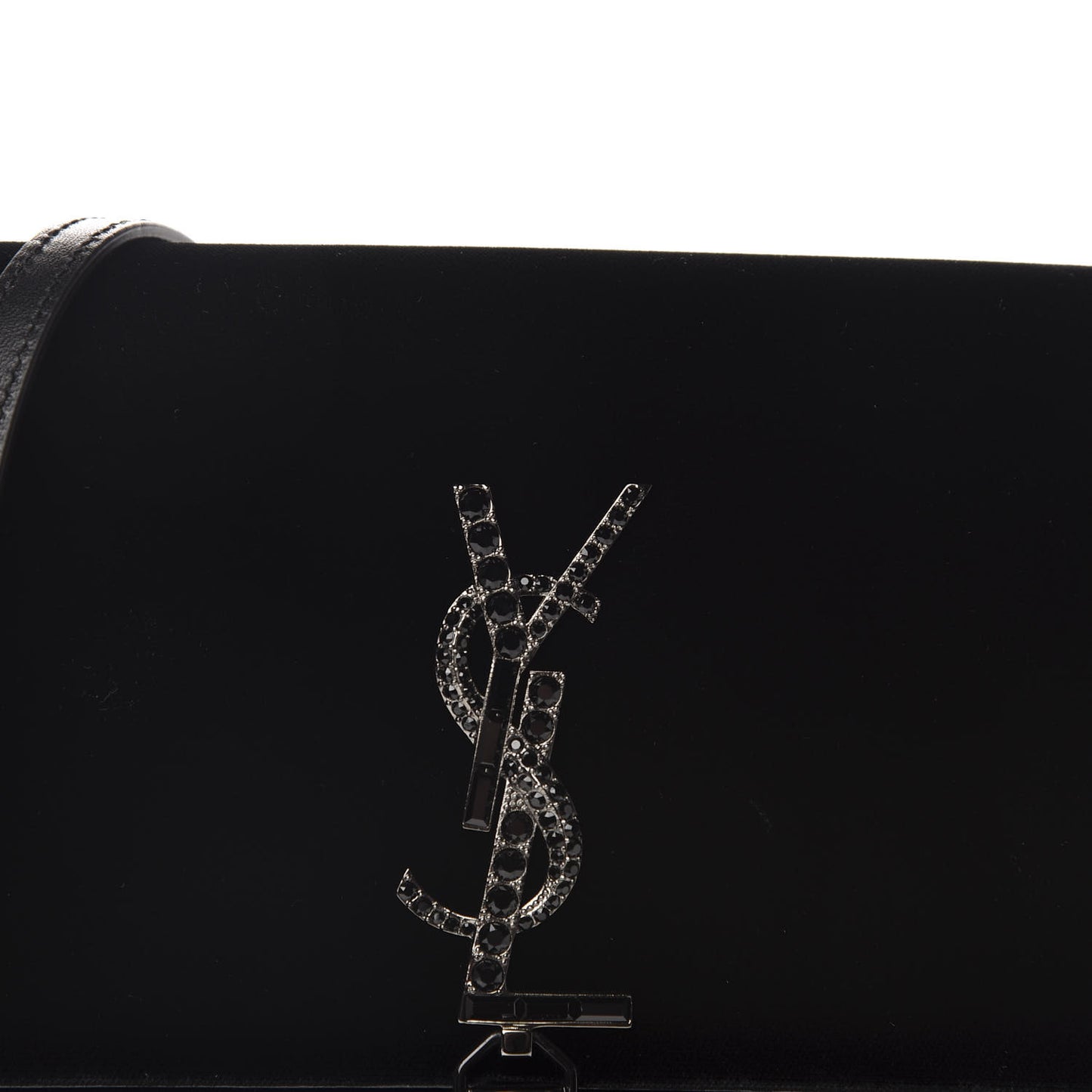 Velvet Crystal Monogram Kate Tassel Chain Wallet Black