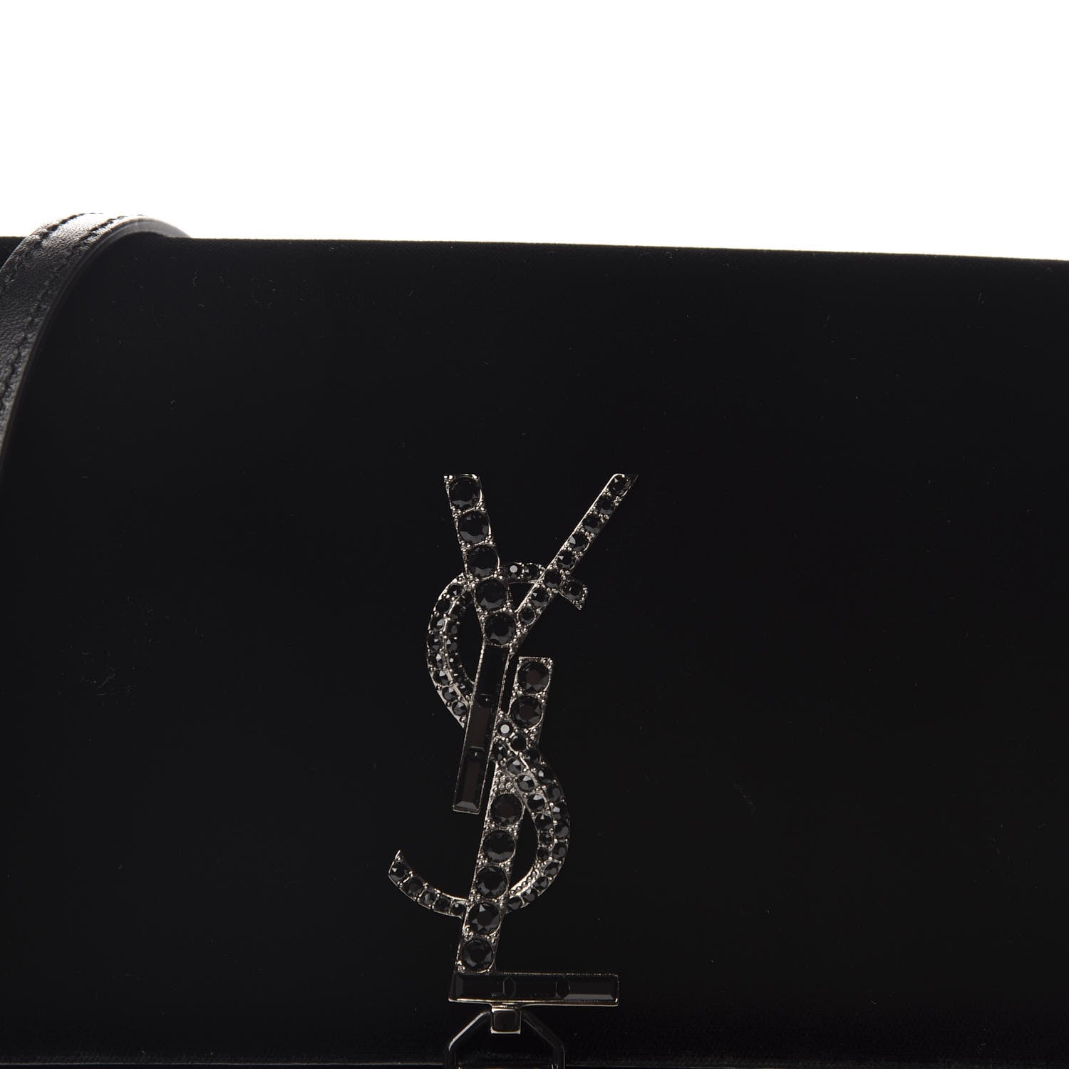 Saint Laurent Velvet Crystal Monogram Kate Tassel Chain Wallet Black 9 of 10