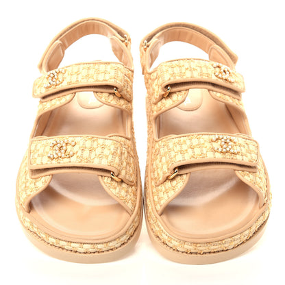 Chanel Braided Fabric Velcro Dad Sandals 39 Beige 5 of 12