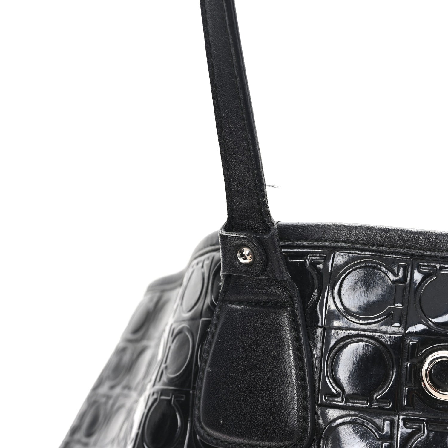 Salvatore Ferragamo Patent Gancini Embossed Tote Black 10 of 11