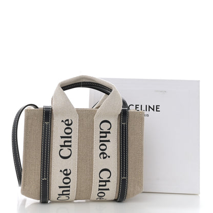Chloe Linen Calfskin Mini Woody Ribbon Tote White Navy 11 of 11