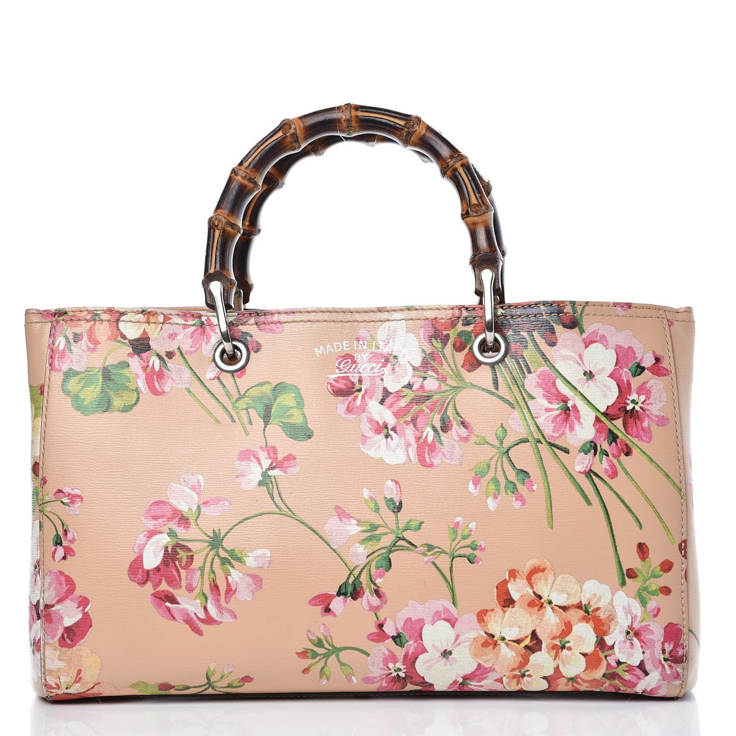 Shangai Calfskin Blooms Print Medium Bamboo Shopper Tote Pink Apricot Multicolor