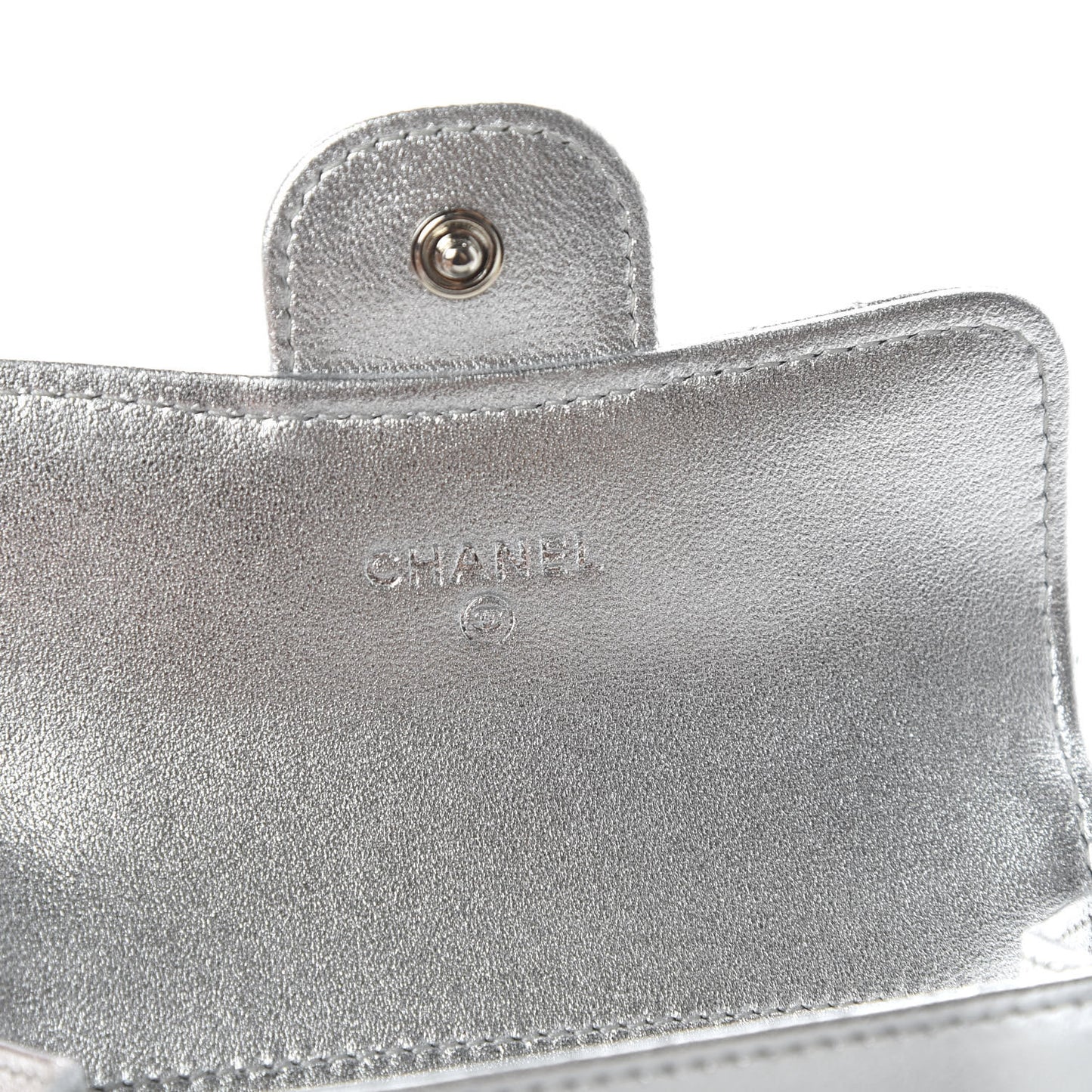 Metallic Lambskin Quilted Flap Card Holder Wallet Silver