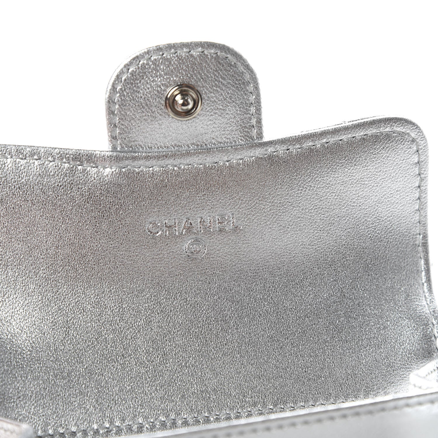 Chanel Metallic Lambskin Quilted Flap Card Holder Wallet Silver 8 of 11