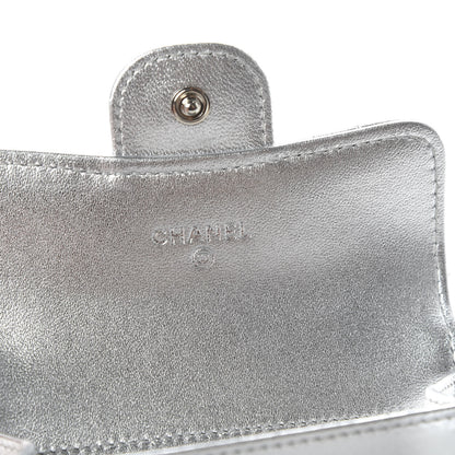 Chanel Metallic Lambskin Quilted Flap Card Holder Wallet Silver 8 of 11