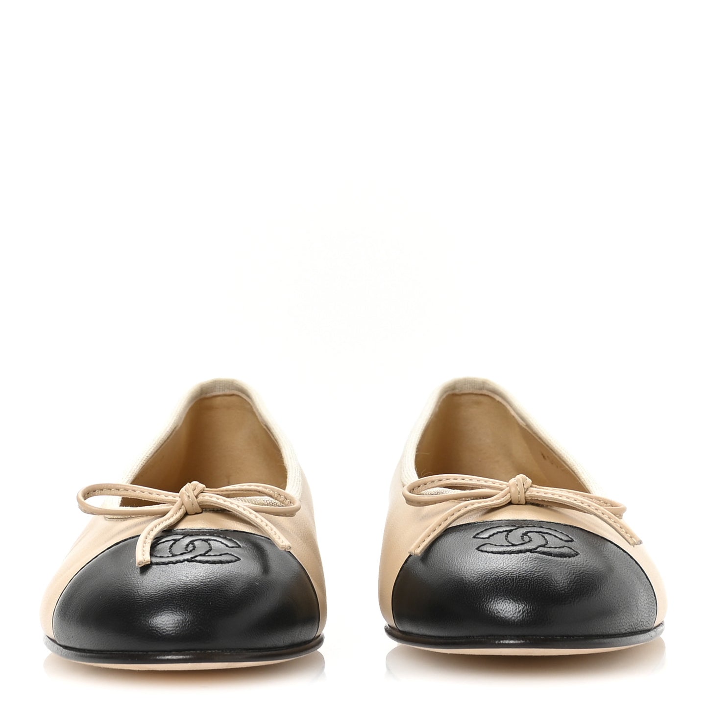 Lambskin Cap Toe CC Ballerina Flats 38.5 Beige Black