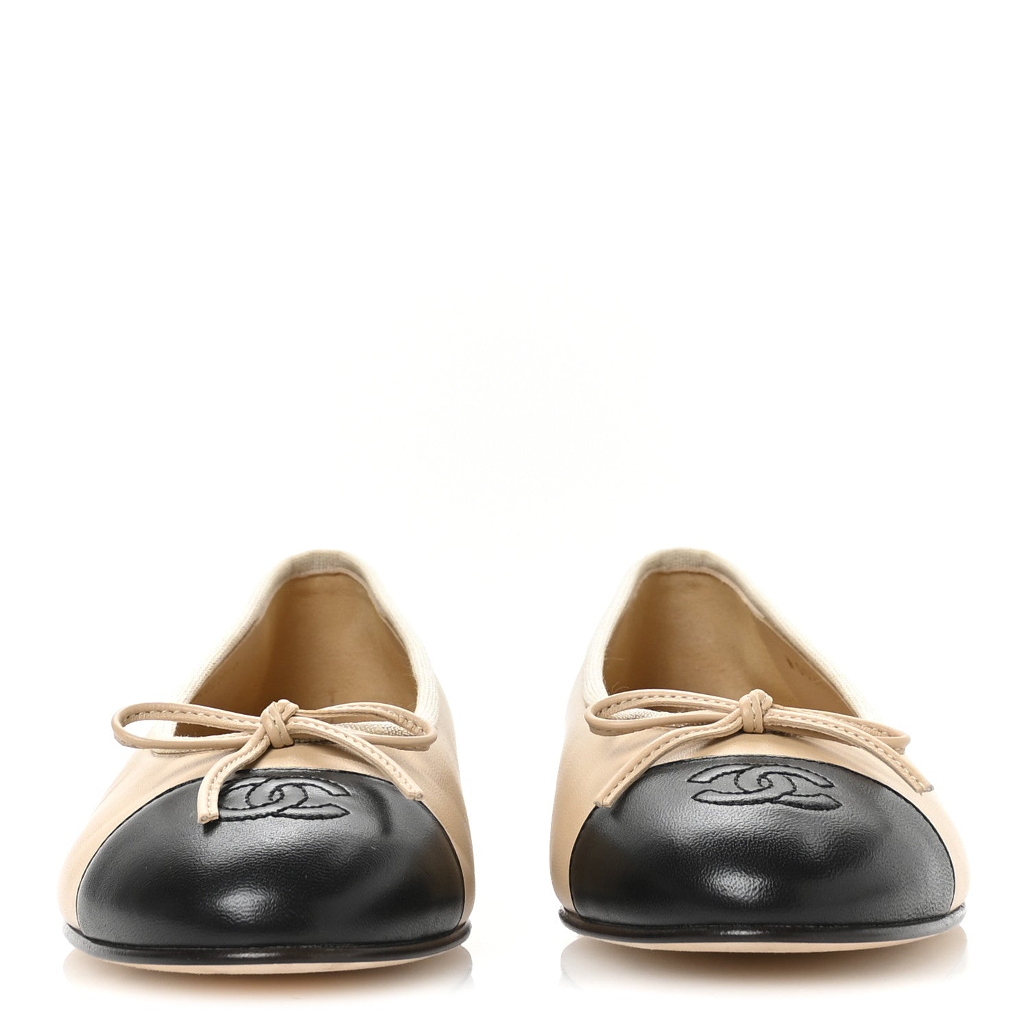 Chanel Lambskin Cap Toe CC Ballerina Flats 38.5 Beige Black 3 of 9