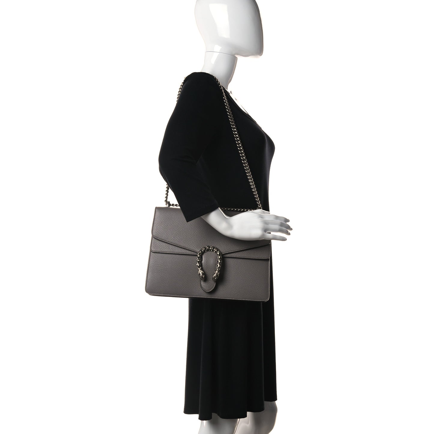 Dollar Calfskin Crystal Medium Dionysus Shoulder Bag Dusty Grey Black Diamond