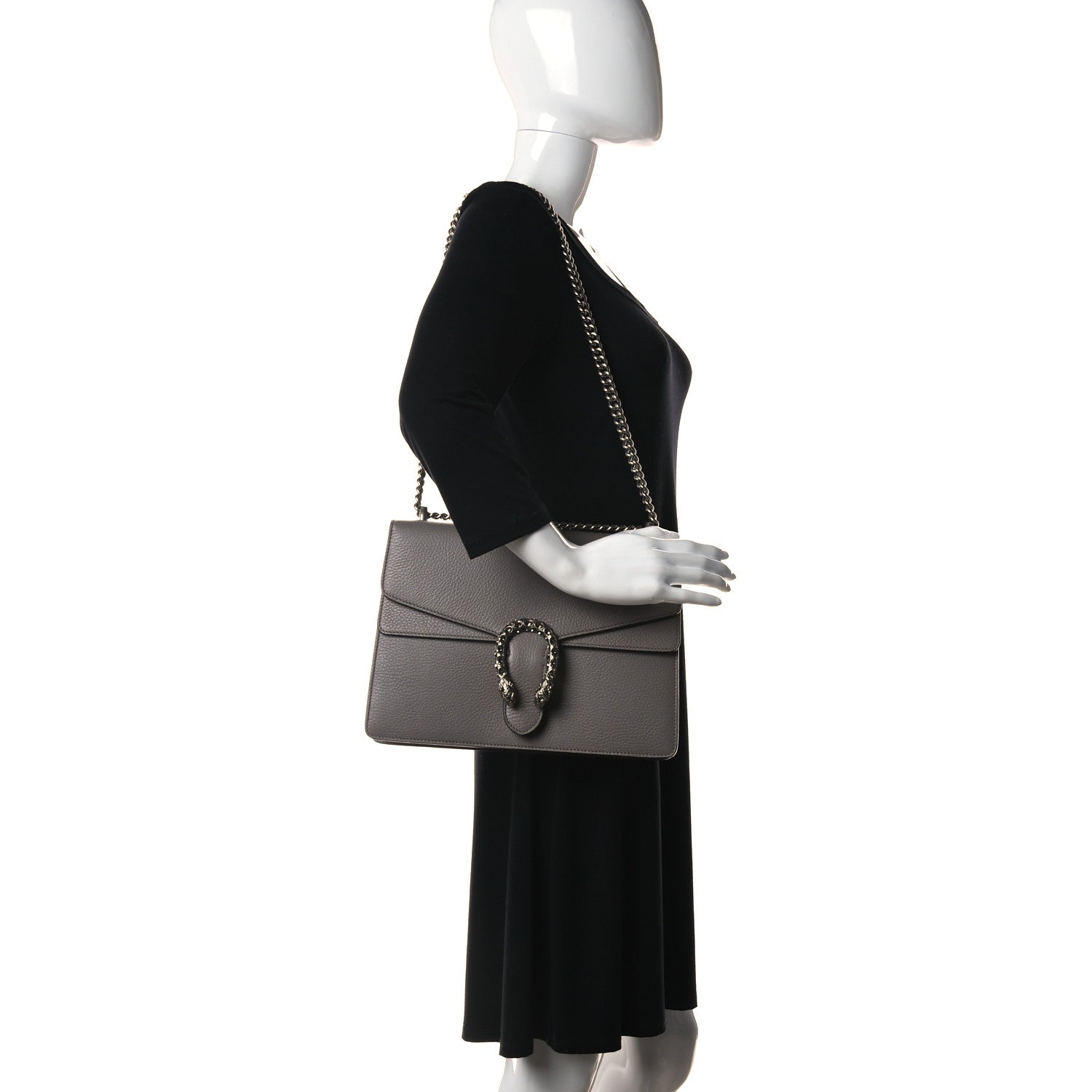 Gucci Dollar Calfskin Crystal Medium Dionysus Shoulder Bag Dusty Grey Black Diamond 2 of 12