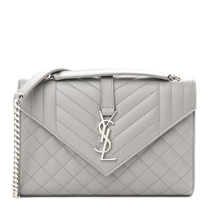 Saint Laurent Grain De Poudre Textured Mixed Matelasse Medium Triquilt Monogram Satchel New Stone 1 of 10