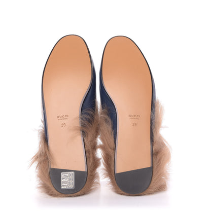 Gucci Malaga Kid Fur Womens Princetown Slippers 39 Blue Agata 6 of 10