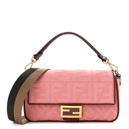 Fendi Canvas Vitello King FF Embroidered Baguette Rosa 1 of 11