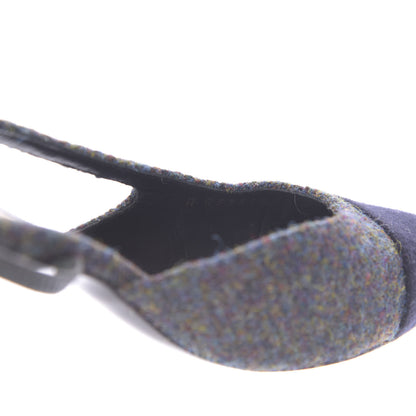 Chanel Wool Cap Toe CC Slingback Pumps 38 Black Dark Grey 9 of 13
