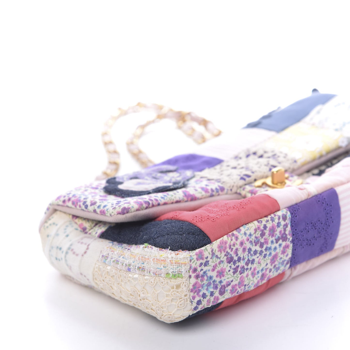 Fabric Patchwork Medium Flap Bag Pink