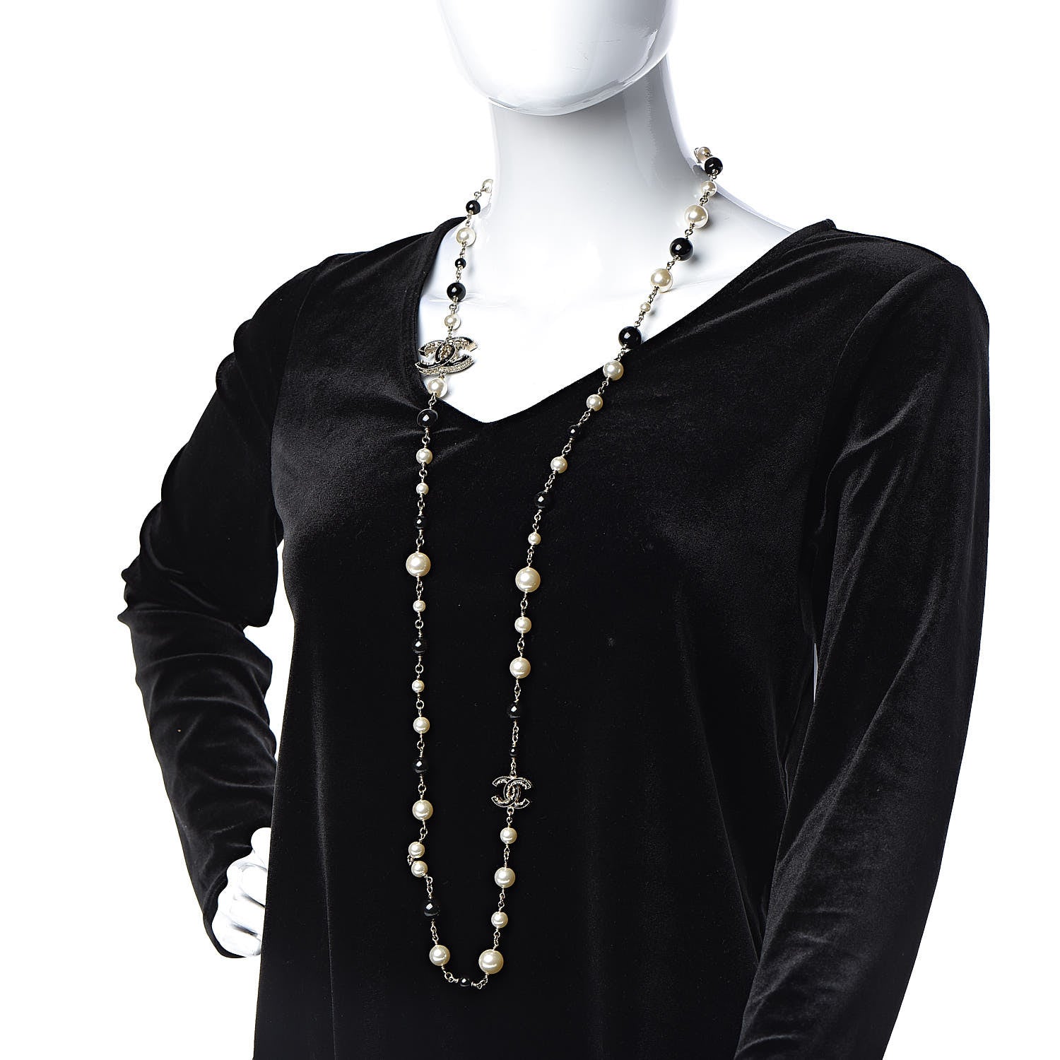 Chanel Pearl Bead Enamel CC Baroque Long Necklace Black Gold 2 of 4