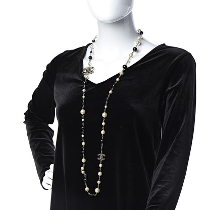 Chanel Pearl Bead Enamel CC Baroque Long Necklace Black Gold 2 of 4