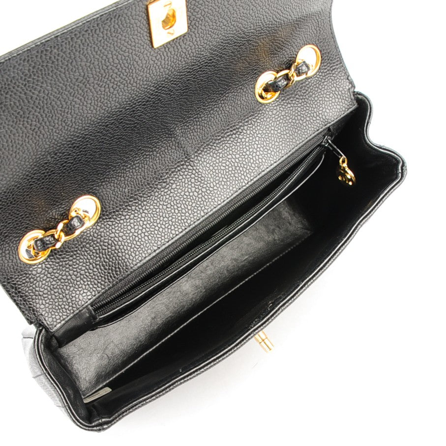 Caviar Vertical Quilt Small Single Flap Black